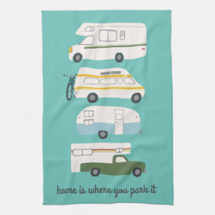 Retro Camper Motorhome RV Vanlife Teal Tea Towel