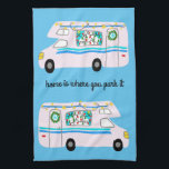 Retro Camper Motorhome RV Vanlife Xmas Tea Towel<br><div class="desc">Decorate your kitchen with this cool towel. Makes a great housewarming or anniversary gift! 
You can customise it with your own text too.
Check my shop for lots more colours and patterns plus matching kitchen stuff!</div>