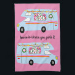 Retro Camper Motorhome RV Vanlife Xmas Tea Towel<br><div class="desc">Decorate your kitchen with this cool towel. Makes a great housewarming or anniversary gift! 
You can customise it with your own text too.
Check my shop for lots more colours and patterns plus matching kitchen stuff!</div>