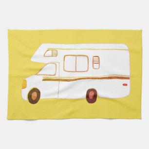 Retro Camper Motorhome RV yellow kitchen towel