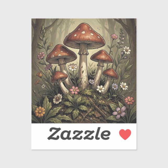 Retro Camper, Mushrooms, Stream and Flowers (Sheet)