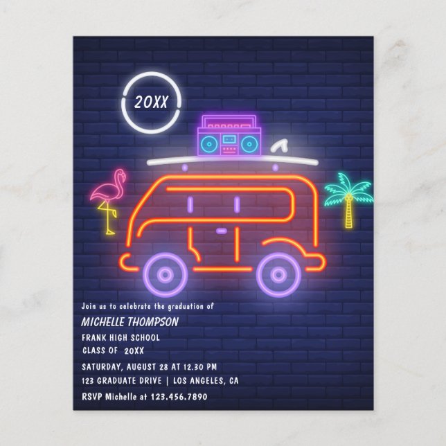 Retro Camper Neon Signs Graduation Party Flyer (Front)