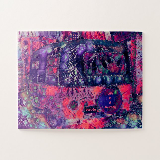 Retro Camper Purple Pink Hippie Boho Chic Jigsaw Puzzle (Horizontal)