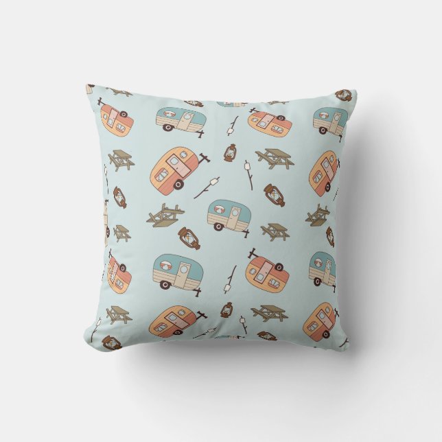 Retro Camper Throw Pillow (Front)