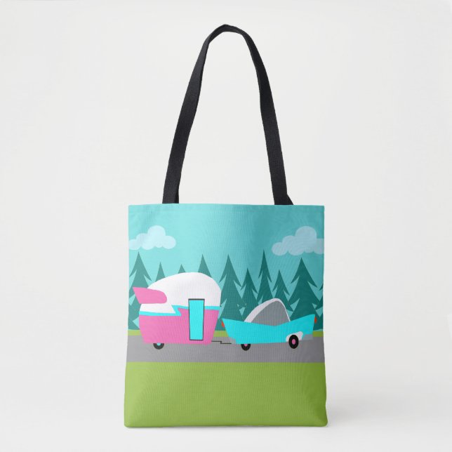 Retro Camper / Trailer All-Over Print Tote Bag (Front)
