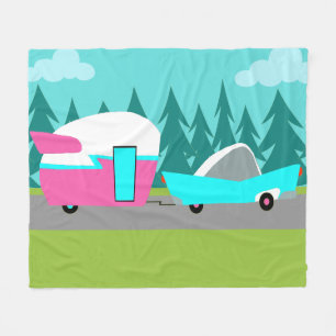 Retro Camper / Trailer and Car Fleece Blanket