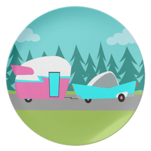 Retro Camper / Trailer and Car Melamine Plate (Front)