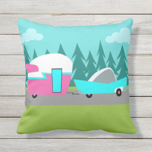 Retro Camper / Trailer and Car Outdoor Pillow
