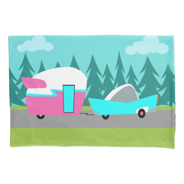 Retro Camper / Trailer and Car Pillowcase (Front)