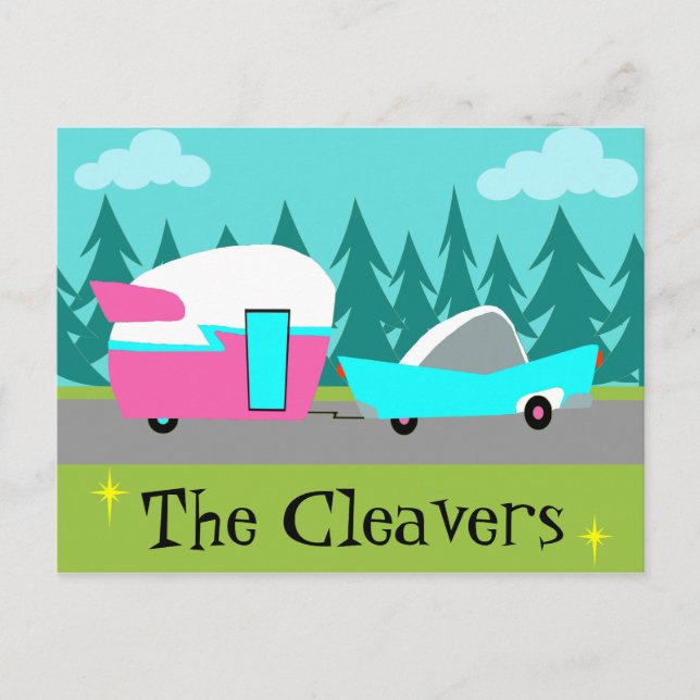 Retro Camper / Trailer and Car Postcard (Front)