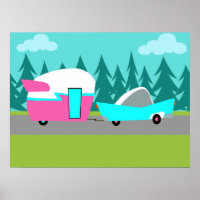 Retro Camper / Trailer and Car Poster