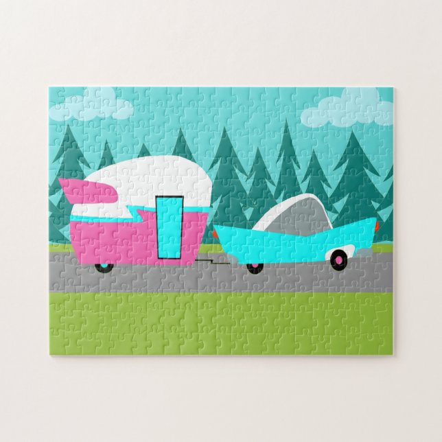 Retro Camper / Trailer and Car Puzzle (Horizontal)