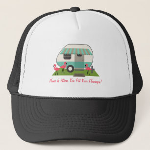 Retro Camper / Trailer & Pink Flamingos Home Is... Trucker Hat