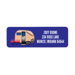 RETRO CAMPER TRAILER PINK Return Address Label