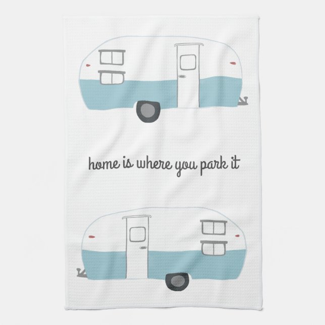 Retro Camper Trailer RV Motorhome Vanlife Tea Towel (Vertical)