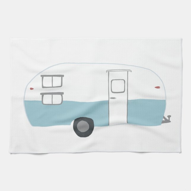 Retro Camper Trailer white kitchen towel (Horizontal)