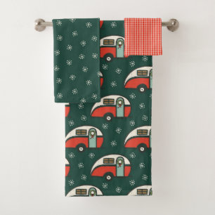 Retro Camper Van Christmas Bath Towel Set