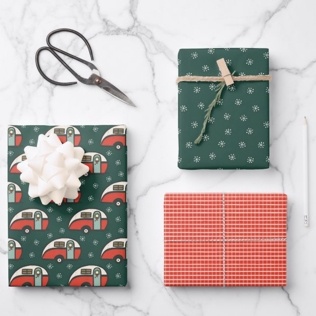 Retro Camper Van Christmas Wrapping Paper Sheet (Front)
