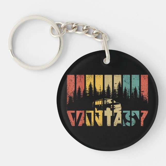 Retro Camper Van Life - Vintage Vanlife Key Ring (Front)