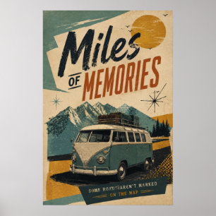 Retro Camper Van Mountain Road Trip Adventure Poster