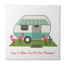 Retro Camper With Flamingos