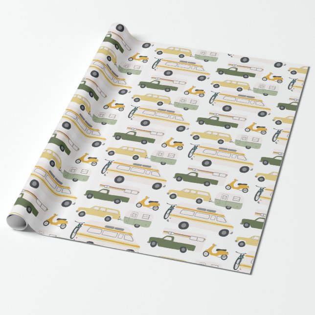 Retro Campervan Motorhome RV Van Trailer White Wrapping Paper (Unrolled)