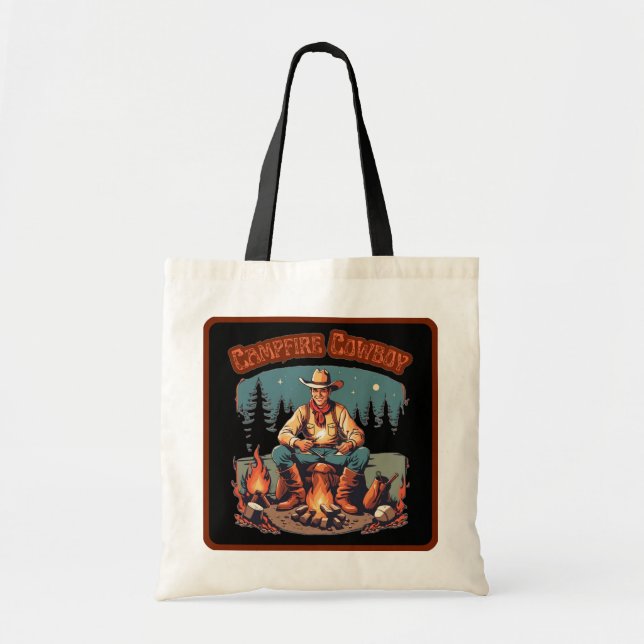 Retro Campfire Cowboy Western Grpahic Tote Bag (Front)
