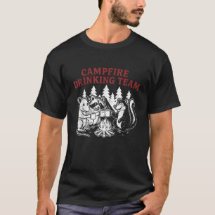 Retro Campfire Drinking Team Opossum Racoon Squir T-Shirt
