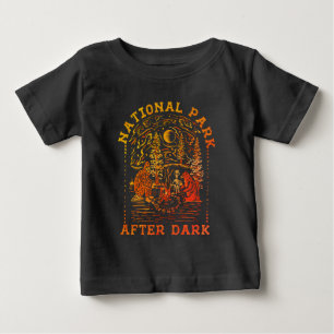 Retro Campfire Scene with Bigfoot, Alian & Bear Baby T-Shirt