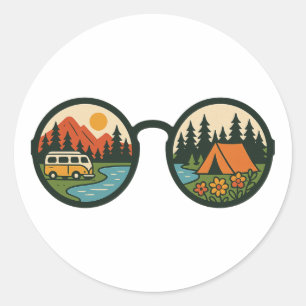 Retro Camping Adventure Sunglasses Nature Classic Round Sticker
