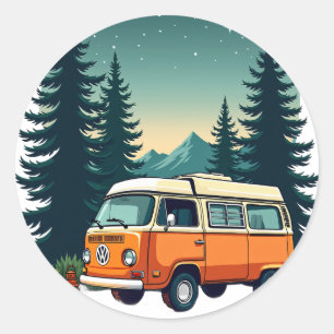 Retro Camping Adventure Van Life Forest Explorer O Classic Round Sticker