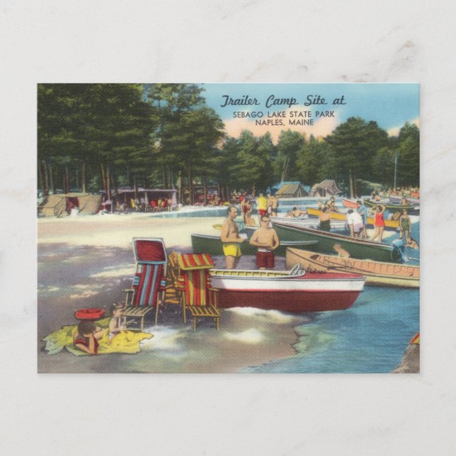 Retro Camping at Sebago Lake Travel Postcard (Front)