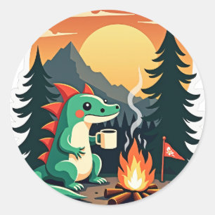 Retro Camping Axolotl Campfire Pine Tree Wildernes Classic Round Sticker