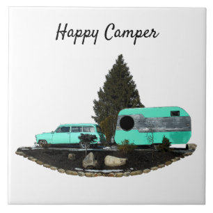 Retro Camping Car Trailer Nomad Ceramic Tile