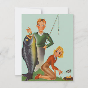 Retro Camping Fishing Note Invitation Announcement
