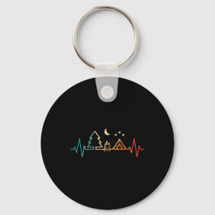 Retro Camping Heartbeat Nature Camper Hiking Men B Key Ring