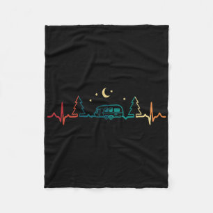 Retro Camping Heartbeat Nature Camper Hiking Men W Fleece Blanket