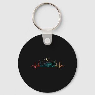 Retro Camping Heartbeat Nature Camper Hiking Men W Key Ring