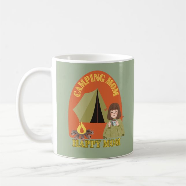 Retro camping mum drinking tea, camper mama coffee mug (Left)