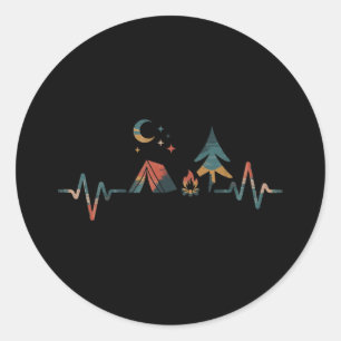 Retro Camping Outdoor Heartbeat Nature Camper Hiki Classic Round Sticker