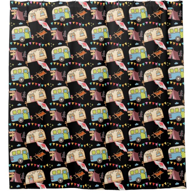 Retro Camping theme  Shower Curtain (Front)