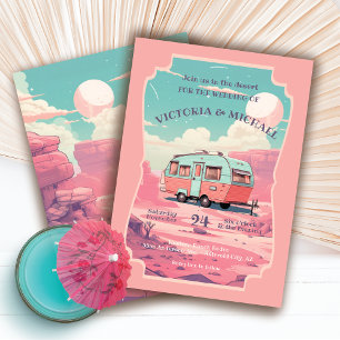 Retro Camping Trailer Desert Landscape Wedding Invitation