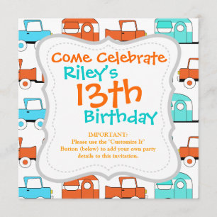 Retro Camping Trailer Turquoise Orange Vintage Car Invitation