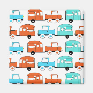Retro Camping Trailer Turquoise Orange Vintage Car Magnet