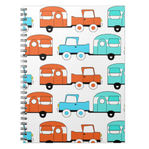 Retro Camping Trailer Turquoise Orange Vintage Car Notebook