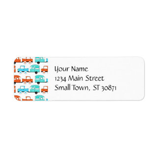 Retro Camping Trailer Turquoise Orange Vintage Car Return Address Label