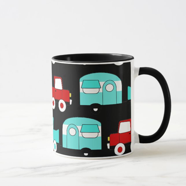 Retro Camping Trailer Turquoise Red Vintage Cars Mug (Right)