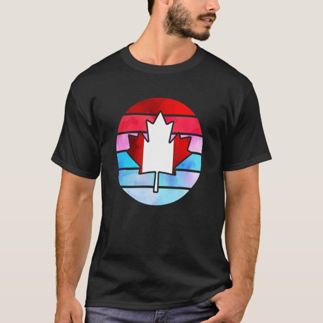 Retro Canada Maple Leaf Happy Canada Day T-Shirt (Front)