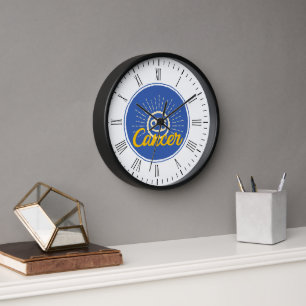 Retro Cancer Zodiac Sign Wood Frame Clock