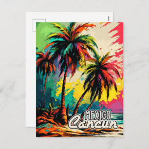Retro Cancun Mexico Poster Pop Art Travel Holiday Postcard